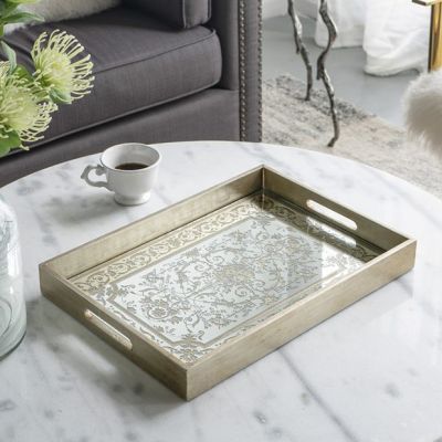 Floral Design Decorative Mirrored Tray