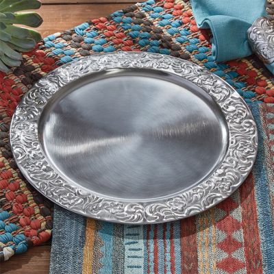 Floral Edge Silver Charger Plate Set of 4