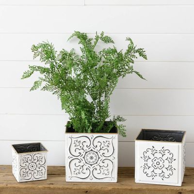 Floral Medallion Metal Container Set of 3