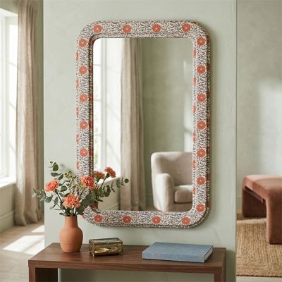 Floral Pattern Framed Wall Mirror