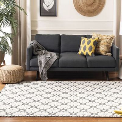 Floral Pattern Ivory/Black Area Rug