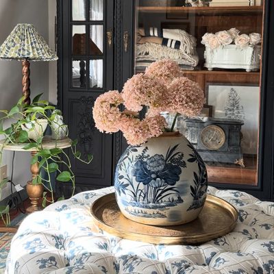 Floral Pattern Stoneware Ginger Jar