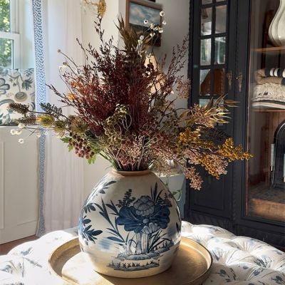 Floral Pattern Stoneware Ginger Jar