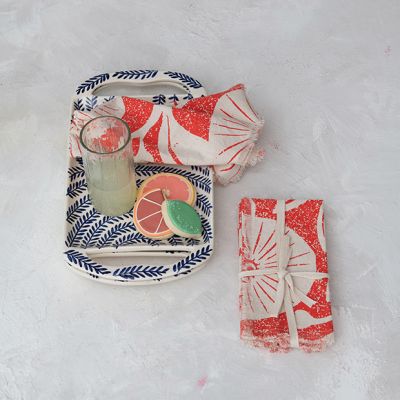 Floral Patterned Cotton Napkin With Fringe Set
