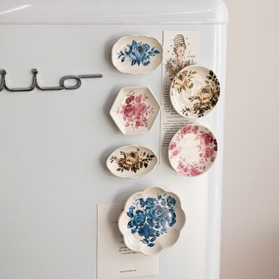Floral Patterned Stoneware Plate Magnet Set of 6