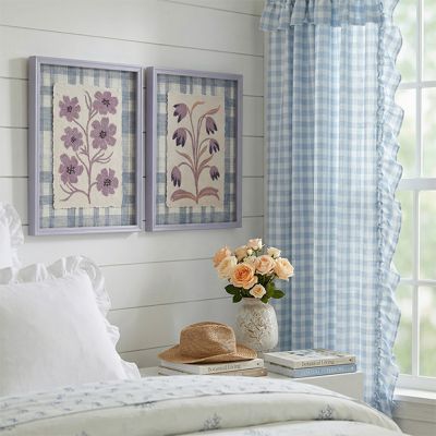 Floral Plaid Wood Framed Glass Wall Decor Set of 2