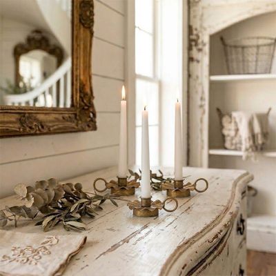 Flower Base Gold Taper Holder Set of 3