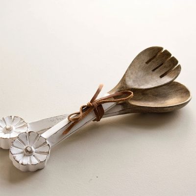 Flower Handle Mango Wood Utensil Set of 2