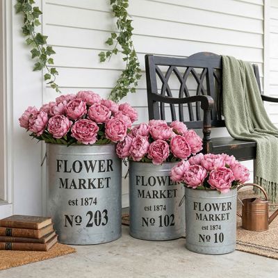Flower Market Metal Buckets Set of 3
