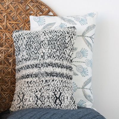 Flower Print Embroidered Throw Pillow