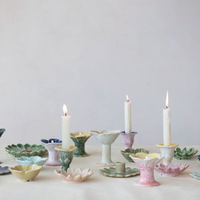 Flower Shaped Stoneware Footed Tealight Holder Set of 3