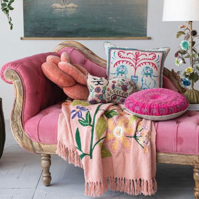 Flowers and Fringe Embroidered Throw Blanket