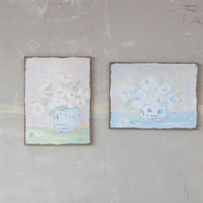Flowers In Vase Plastered Burlap Wall Art Set of 2