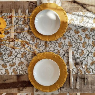 Flowing Floral Block Print Table Runner