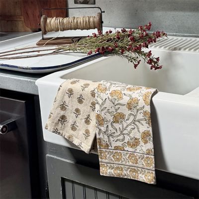 Flowing Florals Block Print Tea Towel Set of 2