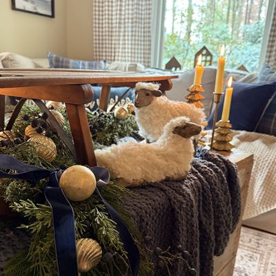 Fluffy Farmhouse Sheep Figurine Set of 2