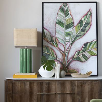 Fluted Base Table Lamp With Raffia Shade