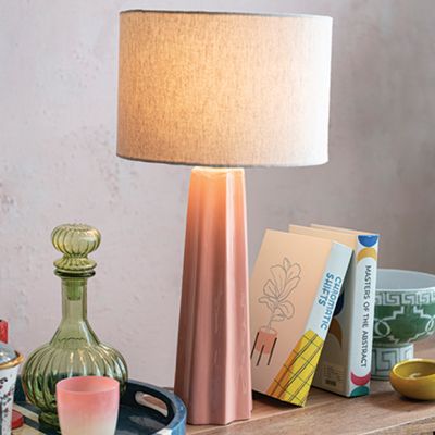 Fluted Pink Table Lamp with Linen Shade