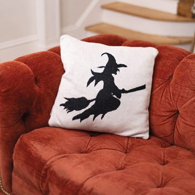Flying Witch Silhouette Throw Pillow