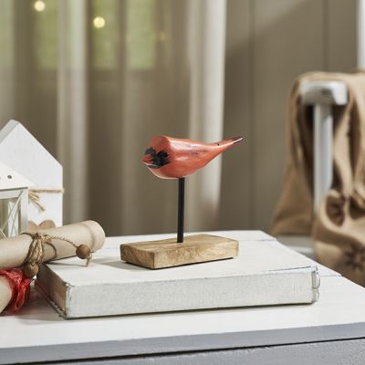 Flying Wooden Cardinal on Metal Stand