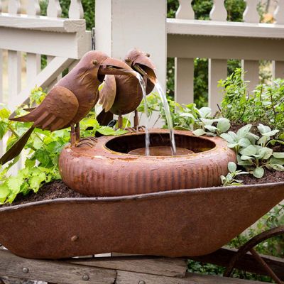 Folk Art Crows Water Fountain