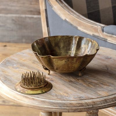 Footed Gold Bowl With Removable Floral Holder