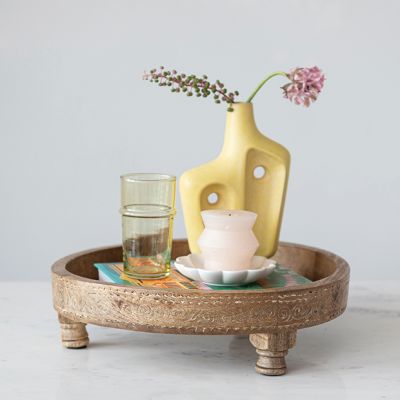 Footed Mango Wood Round Display Tray