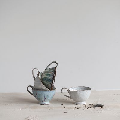 Footed Stoneware Coffee Mug Set of 4