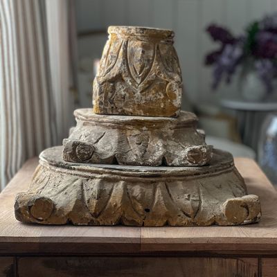 Found Carved Wood Pillar Base