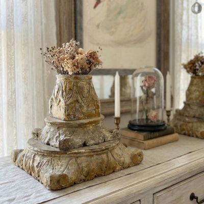 Found Carved Wood Pillar Base