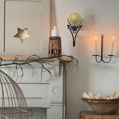 Found Carved Wood Pillar Candle Holder