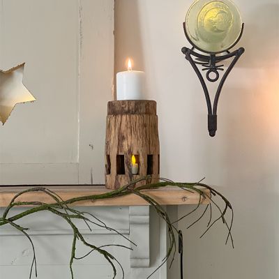 Found Carved Wood Pillar Candle Holder