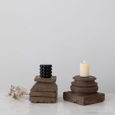 Found Wood Column Cap Candle Holder