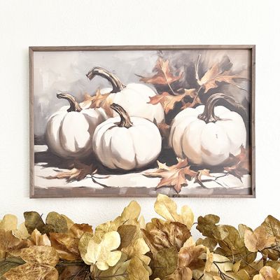Four White Pumpkins With Leaves Framed Wall Art