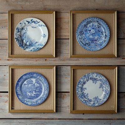 Framed Blue and White Plate Set of 4