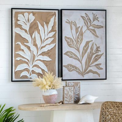 Framed Minimalist Leaf Paintings Set of 2
