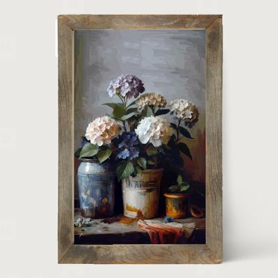 Framed Rustic Hydrangeas Vertical Wall Art