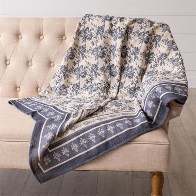 French Blue Floral Cotton Tablecloth