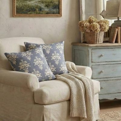 French Blue Floral Medallion Throw Pillow