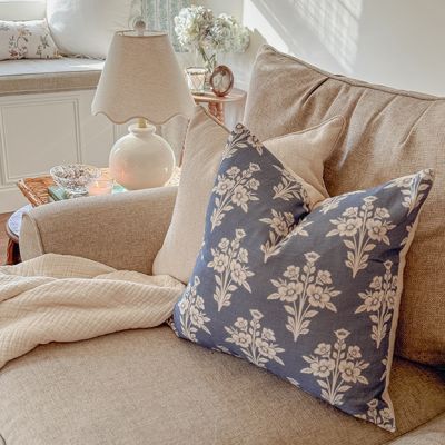 French Blue Floral Medallion Throw Pillow