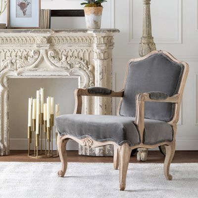 French Country Velvet Upholstered Arm Chair