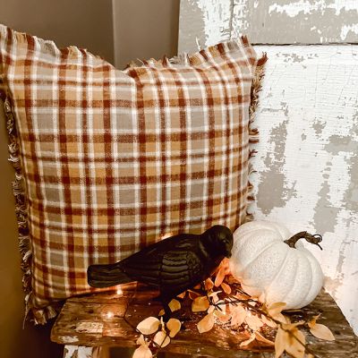 Fringed Autumn Plaid Accent Pillow