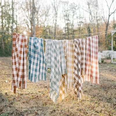 Fringed Cotton Check Throw Blanket