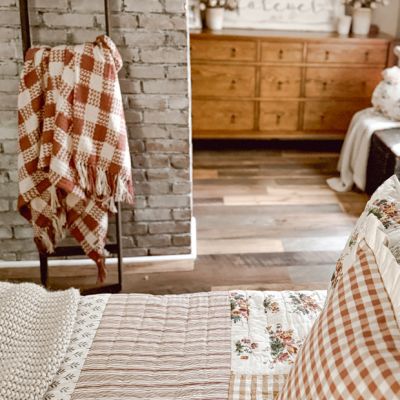 Fringed Cotton Check Throw Blanket