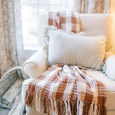 Fringed Cotton Check Throw Blanket
