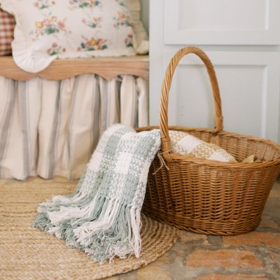 Fringed Cotton Check Throw Blanket