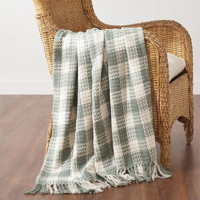 Fringed Cotton Check Throw Blanket