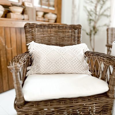 Fringed Macrame Lumbar Pillow