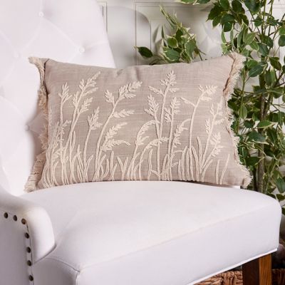 Fringed Natural Grasses Embroidered Accent Pillow