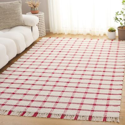 Fringed Plaid Ivory/Red Area Rug